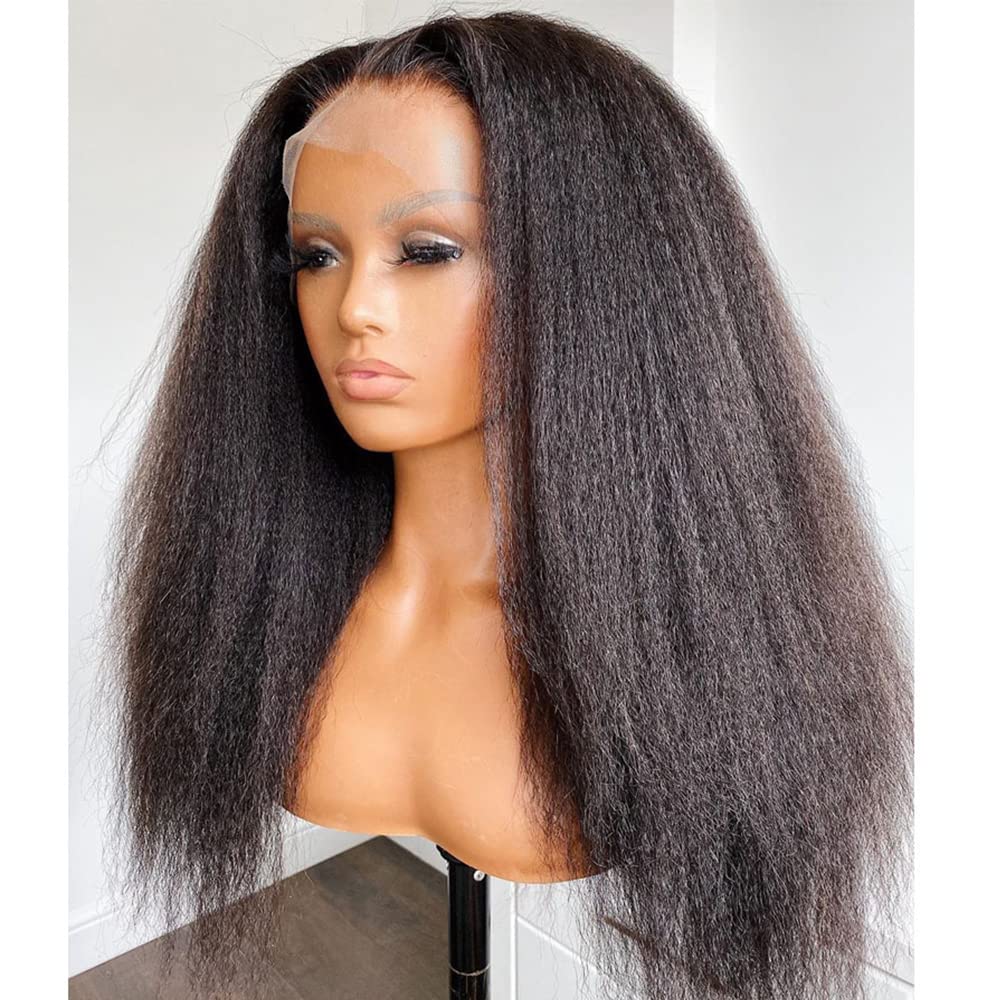 Ymy Hair -Kinky Straight And Yaki Straight 360 Lace Frontal Wigs Pre Plucked Hairline Human Hair Wigs