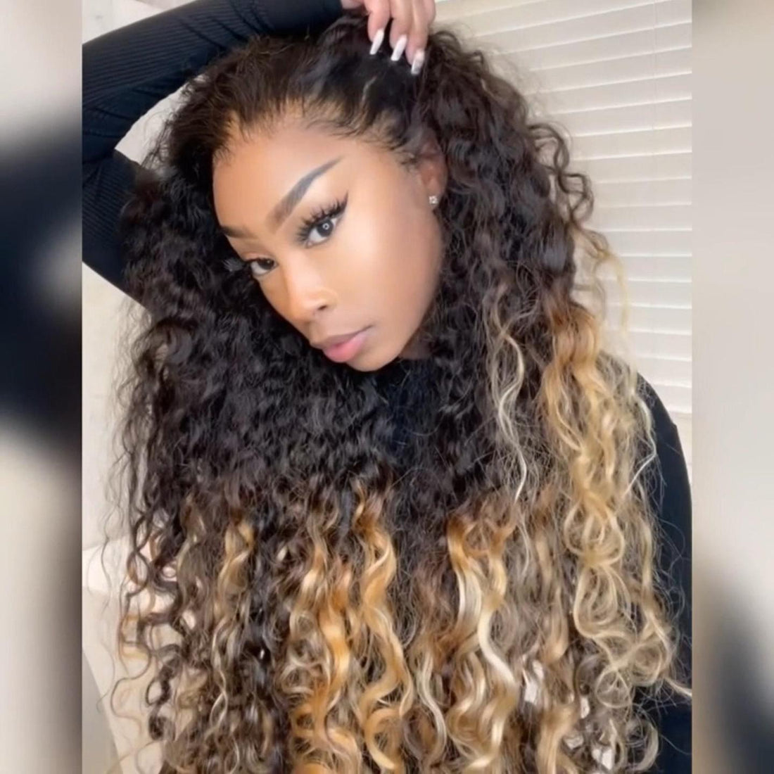 YMY Hair Two Tone Ombre Highlights Honey Blonde  8X5 13x6 HD Lace Front Colored Wigs Two Tones Curly 100% Human Hair