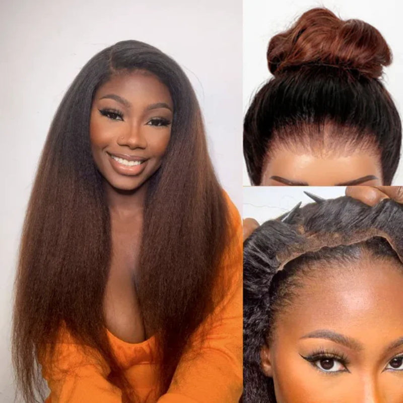 4C Edge Hairline -Ombre 1b/30 Kinky Straight  360 Lace Front Human Hair Wigs Pre Plucked Yaki Straight / Kinky Straight Wigs