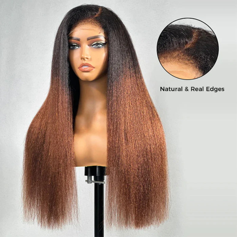 4C Edge Hairline -Ombre 1b/30 Kinky Straight  360 Lace Front Human Hair Wigs Pre Plucked Yaki Straight / Kinky Straight Wigs