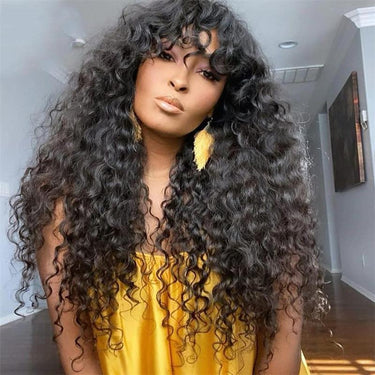 Jerry Curly Human Hair Lace Closure Wig With Bangs